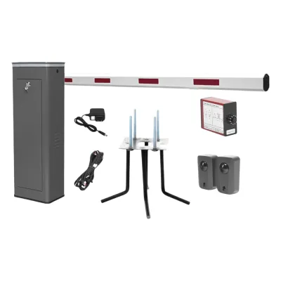 Kit COMPLETO Barrera Derecha XBS Con Corona LED / Brazo de 5.5 Metros / Incluye Sensor de Masa, Transformador, Lazo Magnético, Ancla, Fotoceldas y 2 Controles Inalámbricos