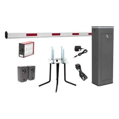 Kit COMPLETO Barrera Izquierda XBS Con Corona LED / Brazo de 5.5 Metros / Incluye Sensor de Masa, Transformador, Lazo Magnético, Ancla, Fotoceldas y 2 Controles Inalámbricos