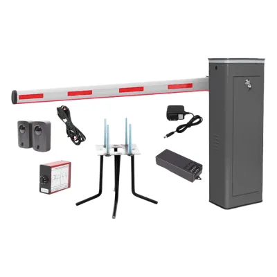 Kit COMPLETO Barrera Izquierda XBS Con Corona LED / Brazo Iluminado de 5M / Incluye Sensor de Masa, Transformador, Lazo Magnético, Ancla, Fotoceldas y 2 Controles Inalámbricos