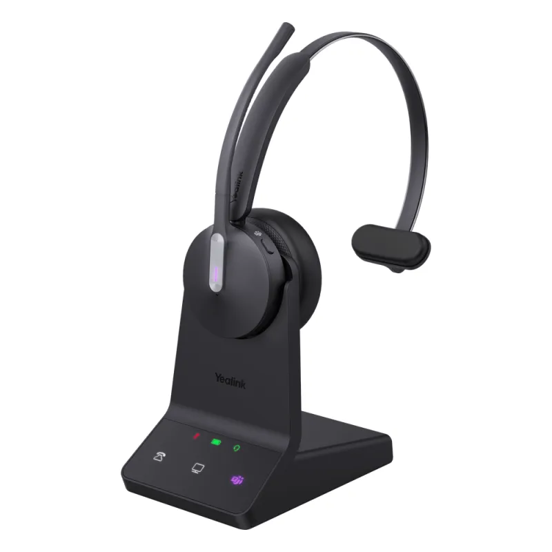 Auriculares mono Yealink WH64 edición MS/ Base DECT y auriculares con Bluetooth integrado/ Cancelación de ruido con 3 micrófonos/ Hasta 32 horas de conversación