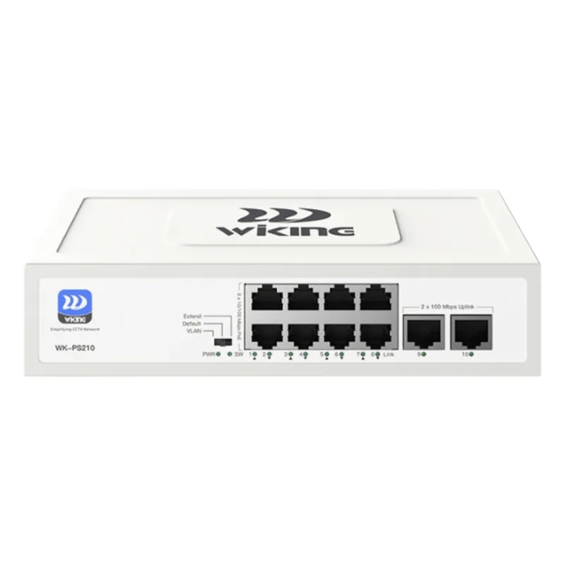 Switch no administrable PoE / Con 8 puertos 10/100 Mbps PoE af/at / 2 Puertos Ethernet 10/100 Mbps / Presupuesto 76 W / PoE hasta 250 metros