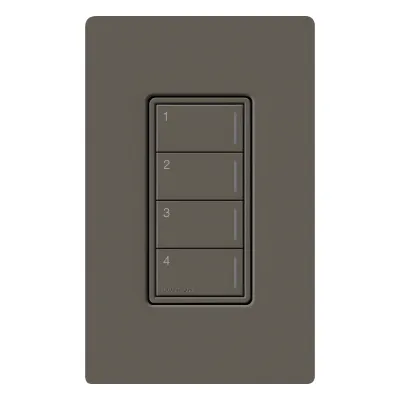 Botonera híbrida de 4 botones con atenuador integrado para RadioRA 3, acabado satinado color truffle