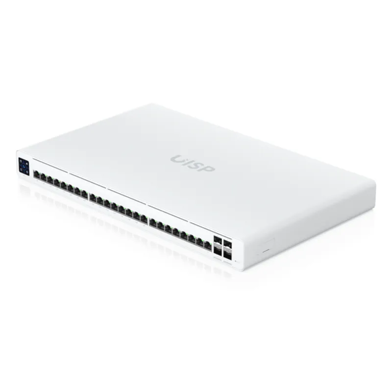 UISP Switch Pro – Switch PoE de 220 W (27 V) con 24 Puertos GbE, 16 Puertos PoE Pasivo 27 V y 4 Puertos SFP+ 10G