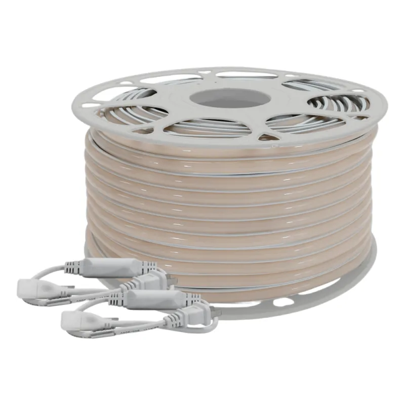 Manguera LED Luminosa Blanca de Resina Transparente y Flexible / Para uso Interior o Exterior / Carrete de 50 m/ 110V CA 4.2 A/ 500 W Potencia / T.C.C. 6500 K.