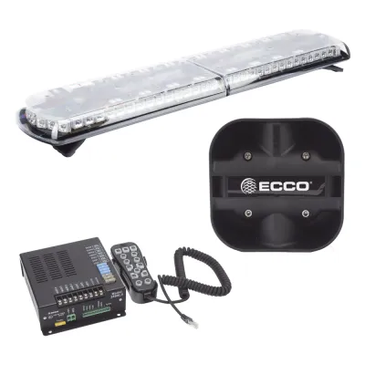 Kit de Sirena Vehicular H2 Covert, Bocina de uso rudo y Torreta 48" Serie 12 con 130 LED, dual color rojo/azul/claro/ambar, ideal para equipar unidades de policia