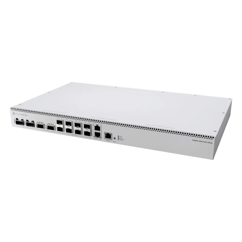 Switch de Red MikroTik CRS812 DDQ / 400 Gbps / 8 Puertos SFP56 de 50G / 2 Puertos QSFP56 de 200G / 2 Puertos QSFP56-DD de 400G / RouterOS v7 / ARM Quad-Core 2 GHz / 4 GB RAM / Rackmount
