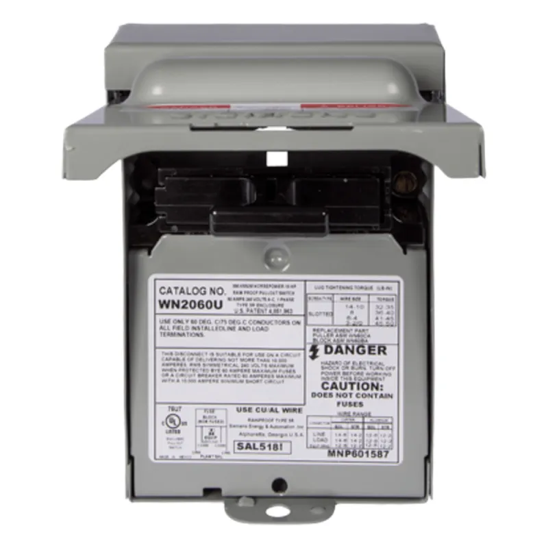 Interruptor de seguridad 2x60Amp. Nema 3R, Sin Portafusible