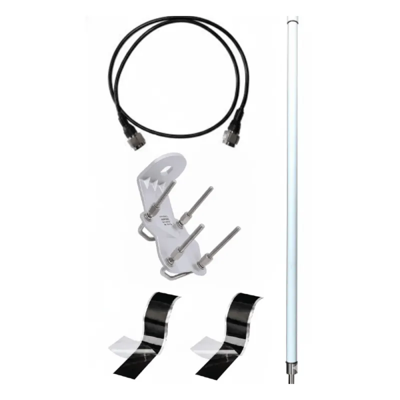 Antena LoRa Exterior Omnidireccional / 5dBi / Frecuencia 860-930 MHz / IP67 / Resistencia al Viento 200 km/h / Kit de Montaje en Poste / Cable Coaxial 1 metro