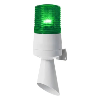Luz LED con patrones de destello fijo y destellante con buzzer incorporado de alto volumen Máx. 95 dB color Verde 110 VCA