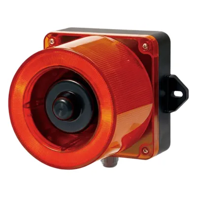 Combinacion de baliza LED color Rojo y sirena electrónica de 31 tonos resistente a la intemperie de volumen máx. 123 dB a 12-24 VCD