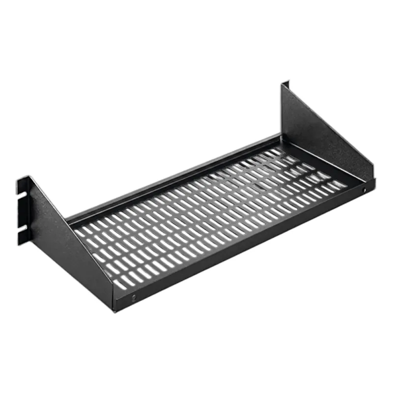 Charola para Rack 19 Pulgadas, Capacidad de Carga 34 kg, Base Ventilada, Acero Dulce Color Negro, 2 UR, Dimensiones 482x381x95 mm