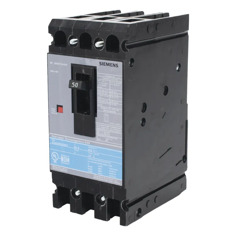 Interruptor Termomagnético ED6 600V 3X50A, Con zapatas principales.