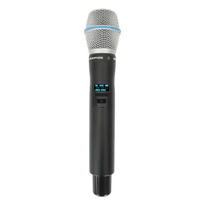Micrófono Mano Inalámbrico EP-59H | Rango Frecuencia 470-510MHz, 540-590MHz, 640-690MHz, 807-830MHz | Potencia Salida ≥10dBm | Autonomía >10 Horas | Mute Automático por Caída | Display OLED | 7 Niveles Potencia Aju