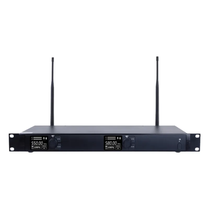 Receptor Inalámbrico Dual Canal Digital U-Band | 4 Bandas de Frecuencia (470-830 MHz) | Transmisión Digital pi/4-DQPSK | Pantalla TFT-LCD 2.2" | Anti-Interferencia con ID Code Pilot | Salidas Balanceadas y Desbalanceadas | Ecualizacion