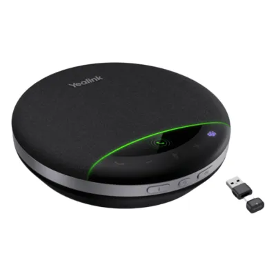 Yealink SP96, altavoz portátil con micrófono integrado, Bluetooth 5.3 con adaptador USB-C/A, alcance de captación de voz de 5 m, 26 horas de conversación, cancelación de ruido con IA.