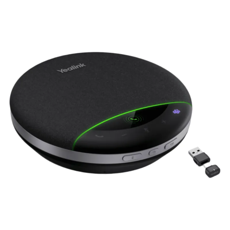 Yealink SP96, altavoz portátil con micrófono integrado, Bluetooth 5.3 con adaptador USB-C/A, alcance de captación de voz de 5 m, 26 horas de conversación, cancelación de ruido con IA.