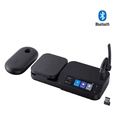 Auriculares mono Yealink BH71 Workstation Pro con pantalla táctil de 3" y estuche de carga portátil/Bluetooth 5.3/Cancelación de ruido con 4 micrófonos/Hub USB/Carga inalámbrica para dispositivos móviles