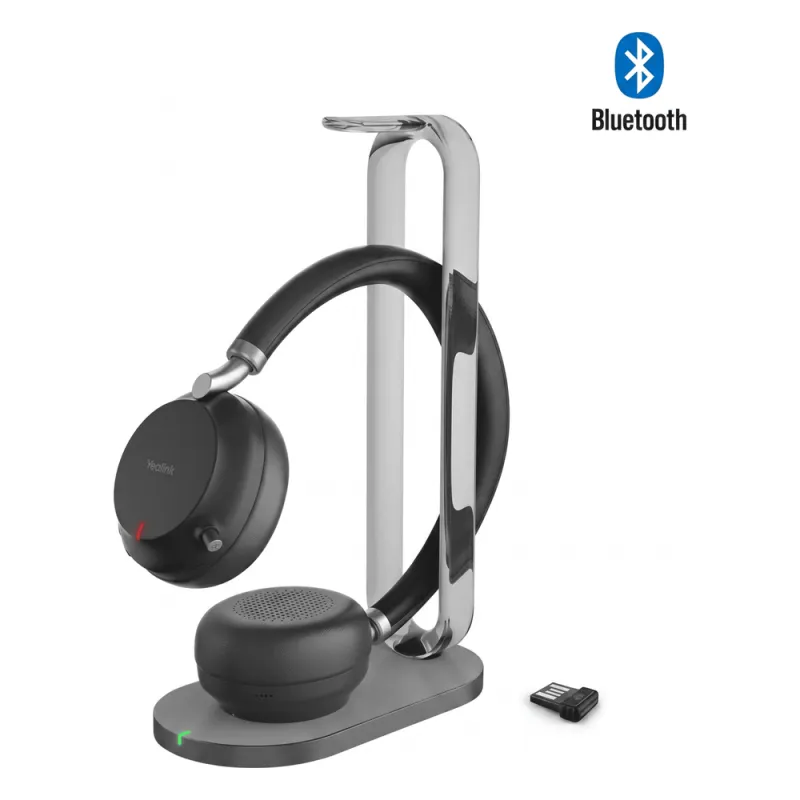 Auriculares supraaurales Yealink BH76 Plus Stereo UC Edition con base de carga/Bluetooth 5.3 con adaptador USB-C y A/Cancelación activa de ruido/Usables sobre la oreja y supraaurales