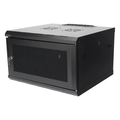 Gabinete de Pared PRECISION 19 in 6UR (455mm) - Puerta Perforada Incluye: 2 Ventiladores y Panel Cepillo