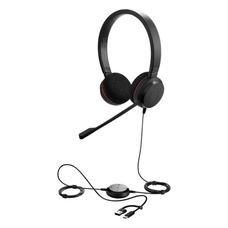 Jabra Evolve 20 DUO con Conexión USB C/A, Micrófono con Cancelación de Ruido de Ultima Generación, Configuración Plug and Play (4999-823-169)