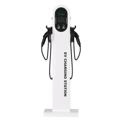 Estación de Carga para Vehículos Eléctricos / Tipo Pedestal / Doble Conector Tipo 1 (SAE J1772) / 48 A / 11.5 kW por Puerto / Pantalla LCD 4.3 in (10.9 cm) / RFID / Protección IP54 / Chasis SGCC Galvanizado