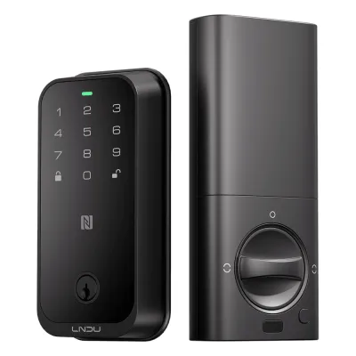 Cerradura Inteligente con Huella Digital LNDU HK01W / WiFi Integrado / Compatible Apple HomeKit / Teclado Táctil / 8 Baterías AA / Escaneo iPhone-Apple Watch-Fob / Bloqueo Manual y Automático / Exterior IP54