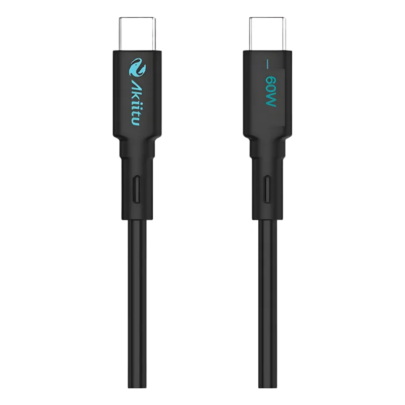 Cable USB-C a USB-C / 1 Metro / Carga Rápida 60W / Transferencia 480 Mbps / Magnético de Silicona Líquida / Auto-enrollable / Anti-enredos / Negro