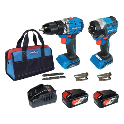 Kit Taladro Percutor y Atornillador de Impacto 20V / Motor Brushless / 2 Baterías 4.0Ah Li-ion / Cargador y Bolsa de Transporte