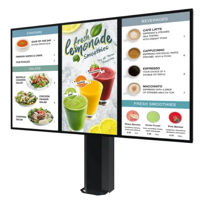 Montaje Tipo Kiosco para exterior compatible con Pantallas de 55" Samsung OH55DS / Diseño Ultradelgado / METAL / Exterior IP65 / Base Pedestal 8" / Soporte para 3 pantallas