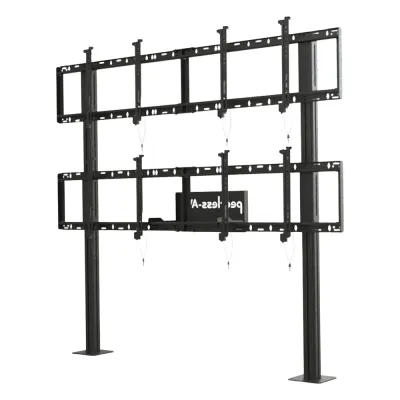 Soporte Modular para Video Wall Pedestal 2x2 / Ajuste Micro Sin Herramientas / 8 Puntos de Alineación / Capacidad 500 lb / VESA 200x200 a 600x400 mm / Estructura Aluminio / Gestión Cableado Integrada / Almacenamiento Multimedia