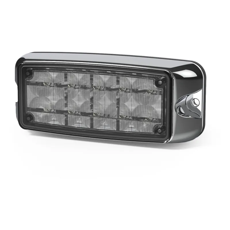 Luz de Advertencia de 10 LED, Ambar/Blanco, 5x2 Pulgadas, Lente Transparente, Bisel Cromado