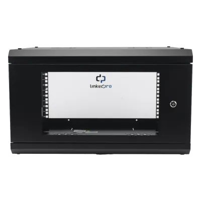 Gabinete de Pared con Puerta de Cristal Templado, 455mm de Profundidad, 6U Rack de 19'', Acero Reforzado