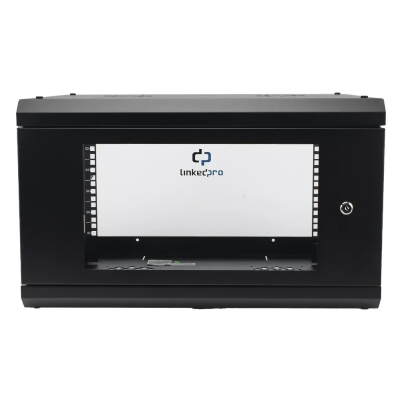 Gabinete de Pared con Puerta de Cristal Templado, 455mm de Profundidad, 6U Rack de 19'', Acero Reforzado