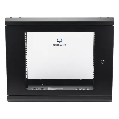 Gabinete de Pared con Puerta de Cristal Templado, 455 mm de Profundidad, 9U Rack de 19'', Acero Reforzado
