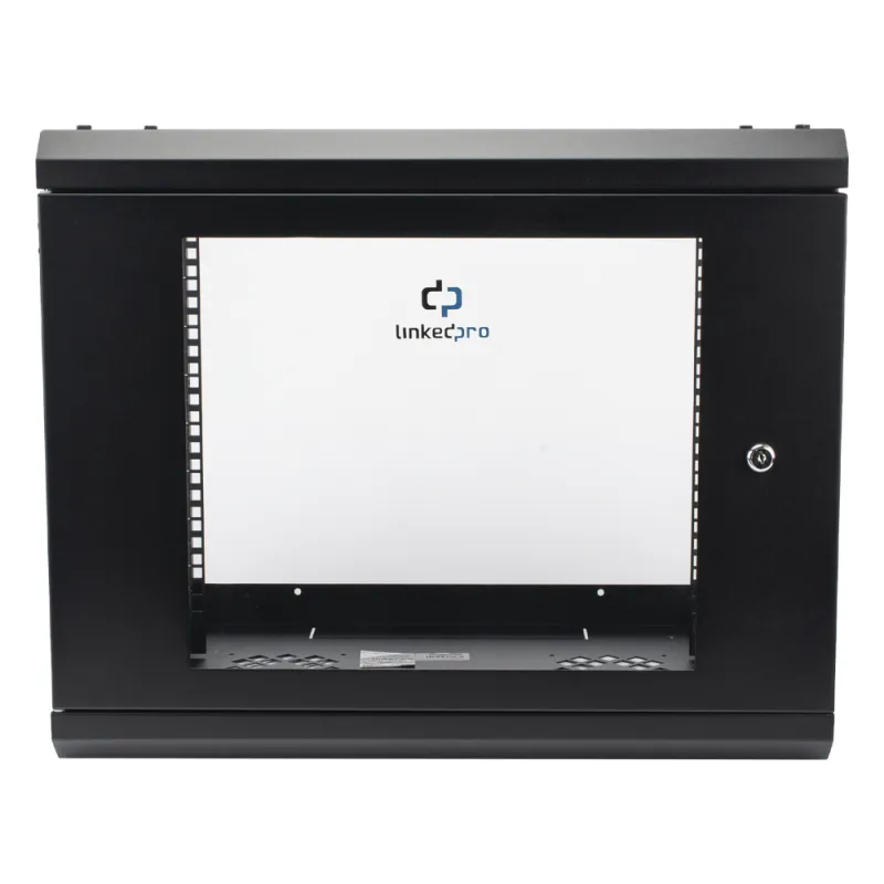 Gabinete de Pared con Puerta de Cristal Templado, 455 mm de Profundidad, 9U Rack de 19'', Acero Reforzado