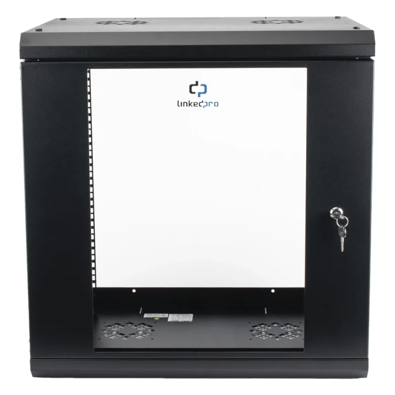 Gabinete de Pared con Puerta de Cristal Templado, 455mm de Profundidad, 12U Rack de 19'', Acero Reforzado