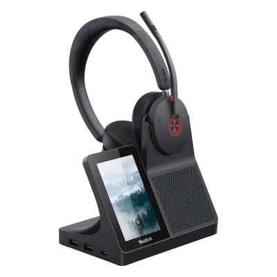 Auriculares estéreo Yealink WH68 para estaciones de trabajo edición MS/ Pantalla táctil de 4" Base DECT y auriculares con Bluetooth integrado/ Cancelación activa de ruido/ Triple conexión/ Hub USB