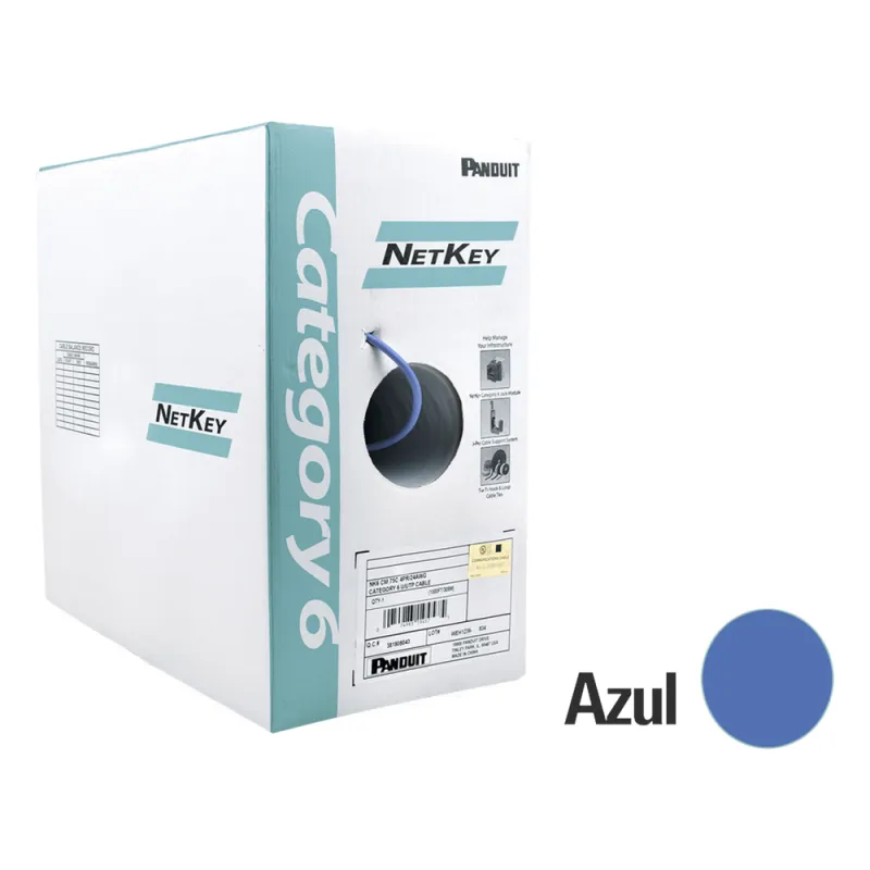 Bobina de Cable UTP 305 Metros (1000 Pies) de Cobre, NetKey, Azul, Categoría 6 (24 AWG), 1000Mbps, Riser (CMR), de 4 Pares