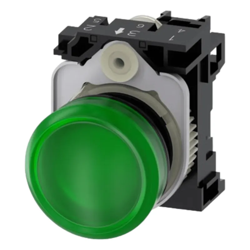Lampara de señalización plástica con led color Verde, 24Vca-Vcd