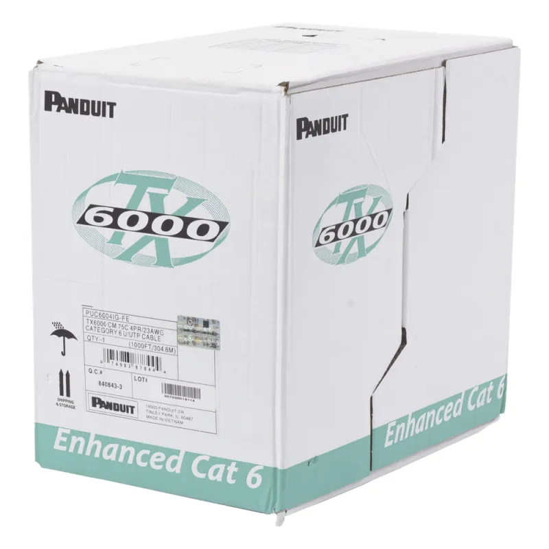 Bobina de Cable UTP 305 Metros (1000 Pies) de Cobre, TX6000? PanNet, Reelex, Gris Internacional, Categoría 6 Mejorado (23 AWG), PVC (CM), de 4 Pares
