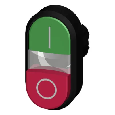 Botón doble tipo domino de plástico 3SU10003BB420AK0, son holder ni bloque de contactos, color Verde/Rojo