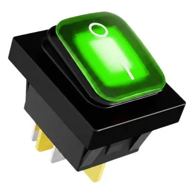 Interruptor tipo Switch con Led Color Verde / IP65 / Diseño Industrial / NO, COM, NC / Terminales tipo F1