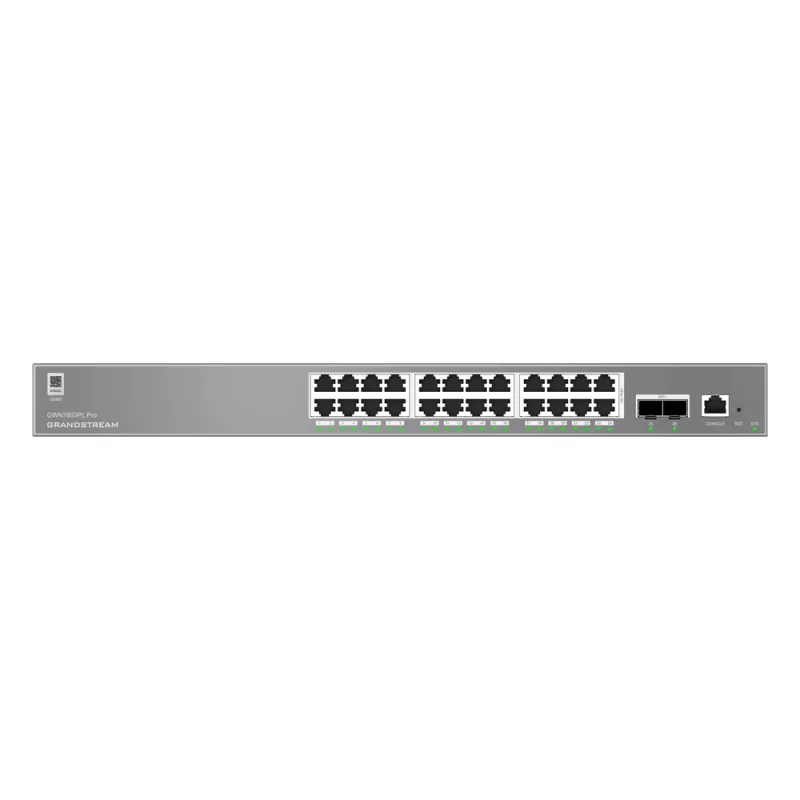 Switch de Red Empresarial L2++ / Serie GWN7800 Pro / 24 Puertos Gigabit PoE 250W / 2 Puertos SFP+ / Gestión Cloud GDMS / VLAN 4K / QoS Avanzado / Seguridad Integral
