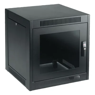 Gabinete SOHO para Oficinas Pequeñas y Home Office, 700 x 600 x 900 mm, Acero Negro, 11U, Ruedas, Sistema de Enfriamiento Pasivo, Puertas con Cerradura, Paneles Laterales Extraíbles