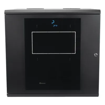 Gabinete Abatible de Pared (Con Marco Trasero) con Rack 19" de 12 Unidades. Ventana de Cristal Templado.
