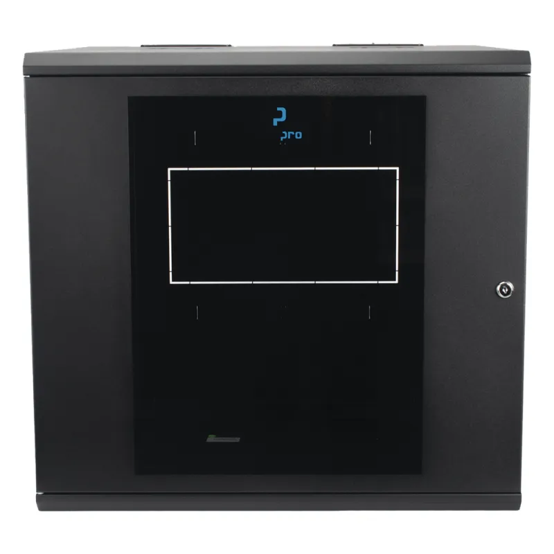 Gabinete Abatible de Pared (Con Marco Trasero) con Rack 19" de 12 Unidades. Ventana de Cristal Templado.