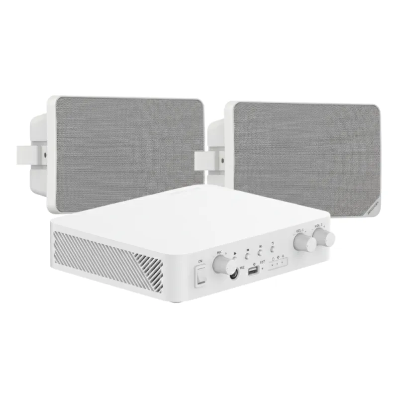 Kit de Audio | 70/100V | 2 Altavoces de pared | Bluetooth | Color Blanco | Hik-Connect