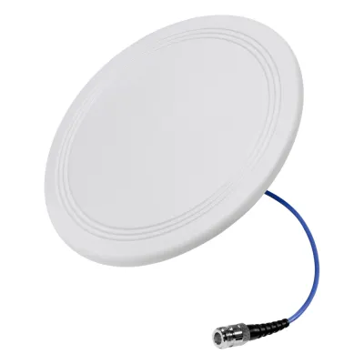 Antena Omnidireccional para Techo Interior / 600-6000 MHz / 5 Bandas Celulares y WiFi / Perfil Ultra Bajo 8 mm / Conector N-hembra / Cable Plenum 30 cm / Material del radomo, ABS