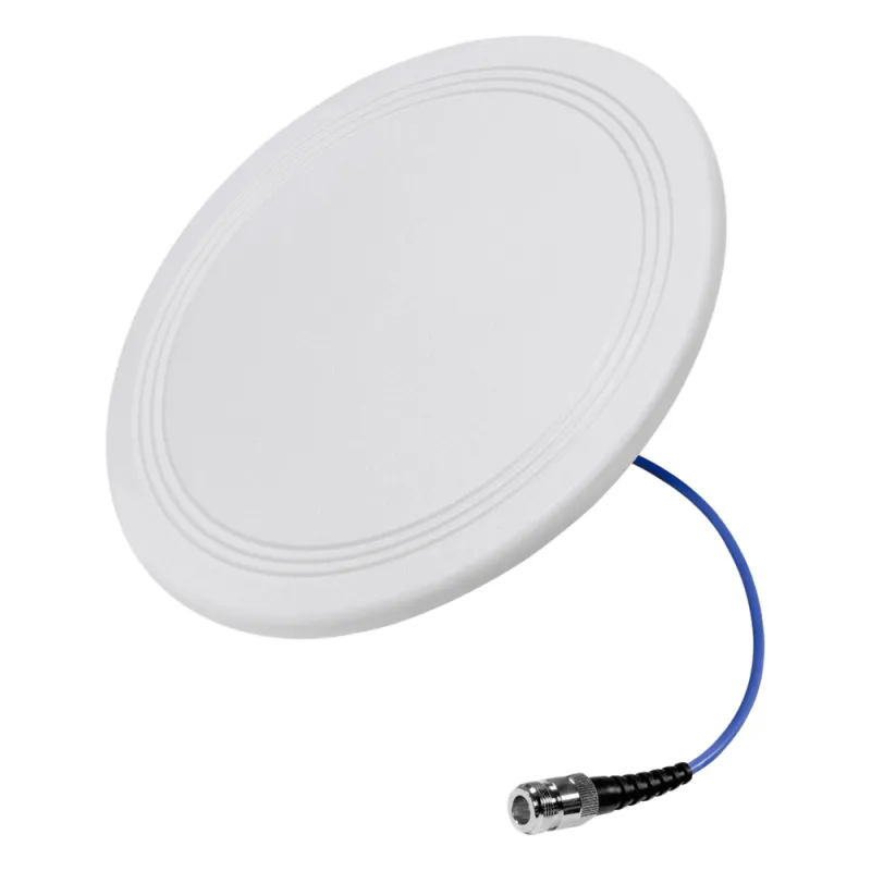 Antena Omnidireccional para Techo Interior / 600-6000 MHz / 5 Bandas Celulares y WiFi / Perfil Ultra Bajo 8 mm / Conector N-hembra / Cable Plenum 30 cm / Material del radomo, ABS