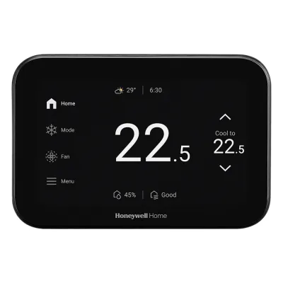 Termostato inteligente con pantalla táctil de 5 pulgadas, control de calidad de aire (IAQ), hasta 4H/2C bomba de calor, Wi-Fi, Bluetooth y Matter, color negro